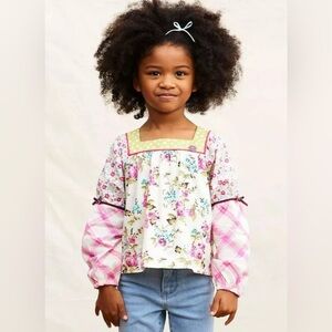 NWT Matilda Jane Enchanted Garden Art School Mixed-Print Peasant Top